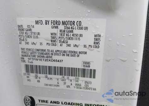 2014 Ford F-150 King Ranch z USA, uszkodzony, nr VIN 1FTFW1ET2EKD65437